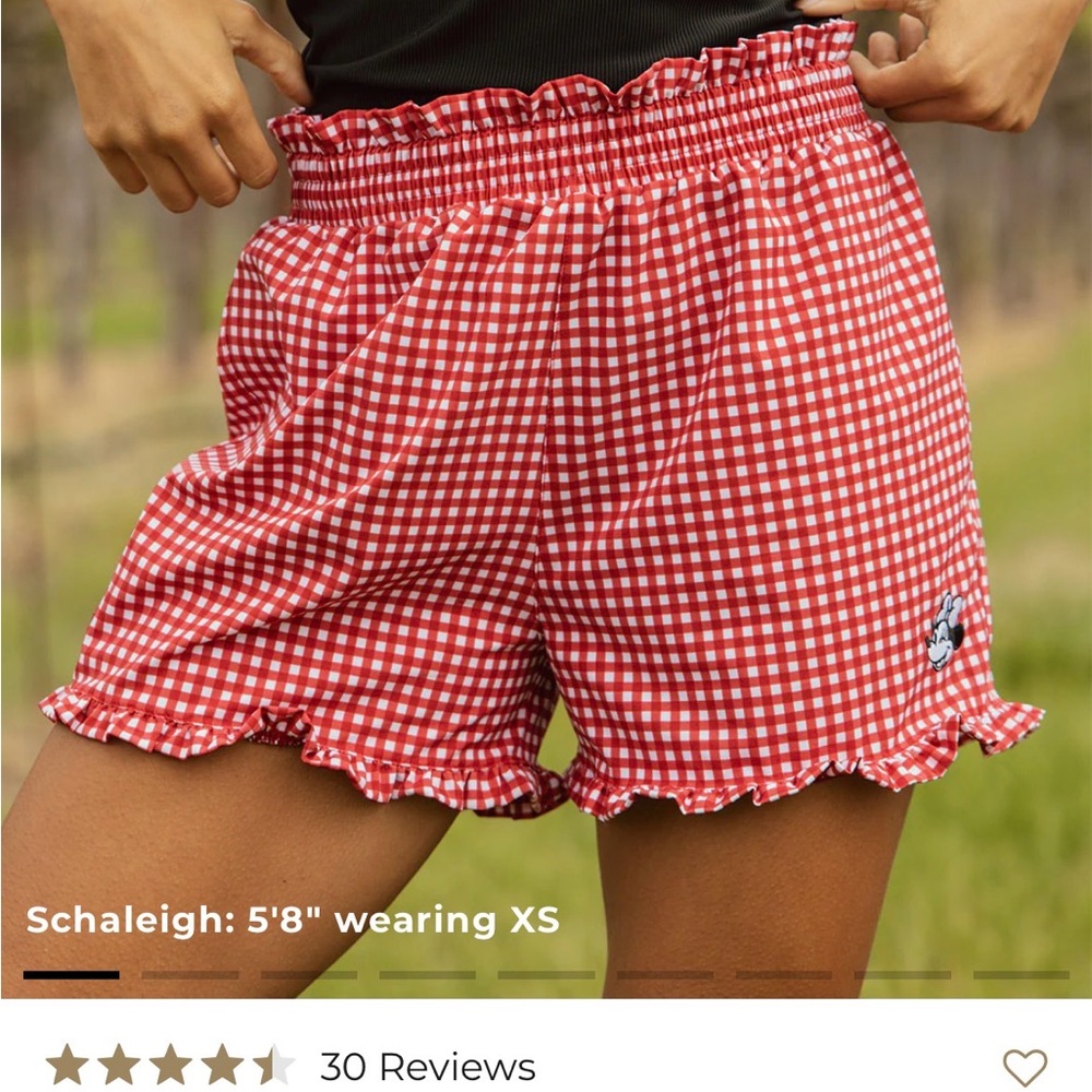 Albion Fit Red Gingham Minnie Mouse Ruffle Waist Women's Shorts